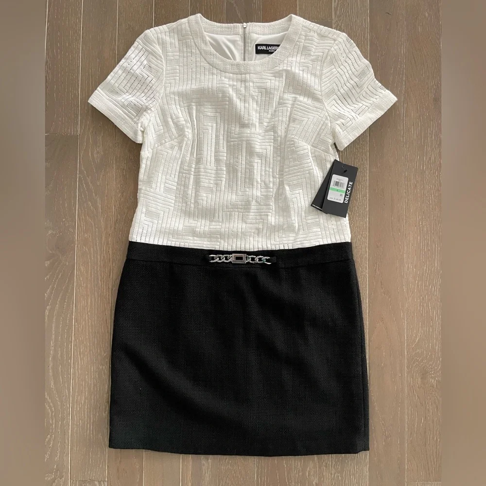 Karl Lagerfeld Paris Lace & Tweed Colorblock Sheath Dress – Size 8 – NWT - Picture 3 of 6